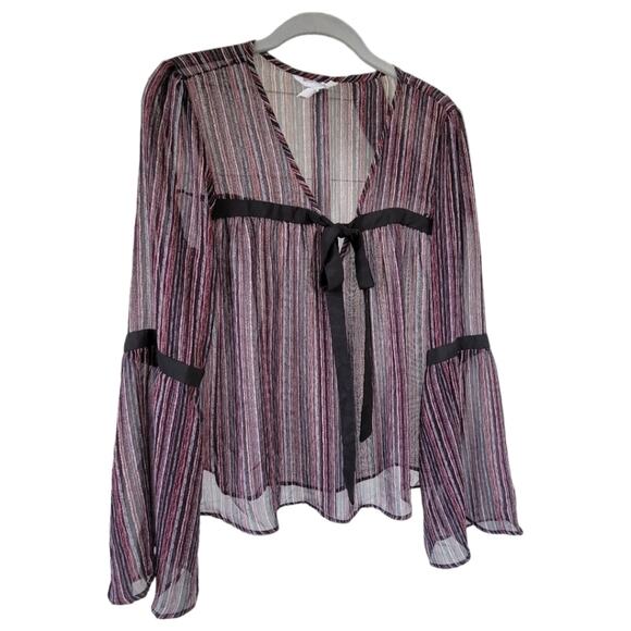 BCBG GENERATION S Sheer Bell Sleeve Ribbon Tie Blouse Whimsigoth Fairy Grunge - Picture 9 of 13